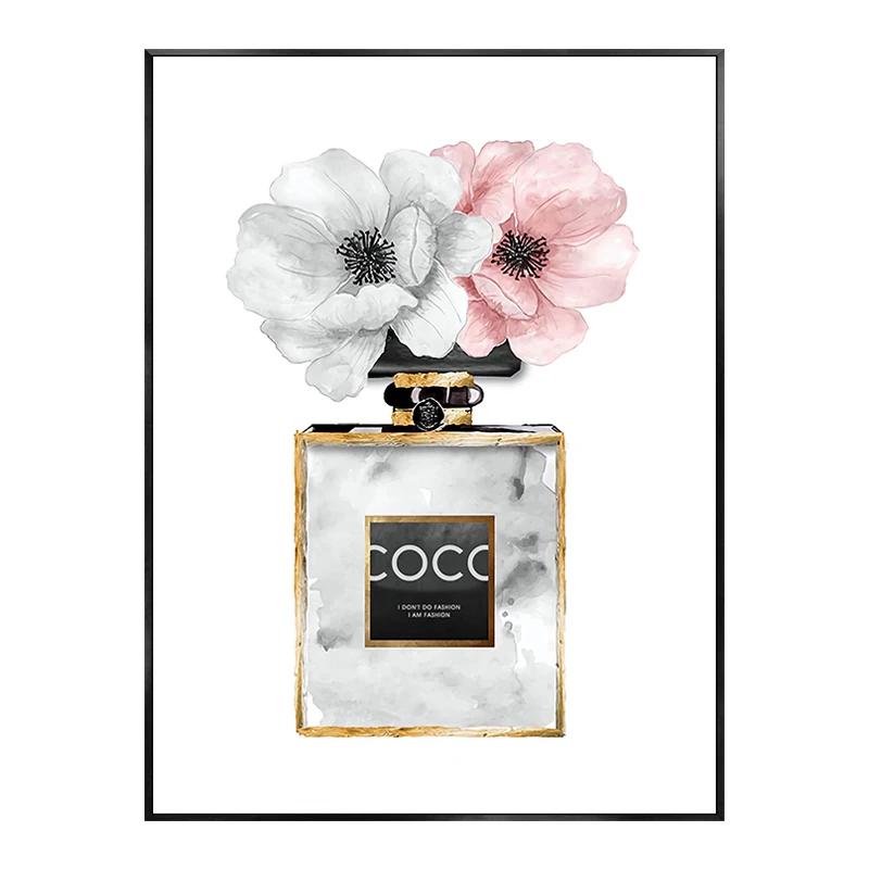 Fashion Woman Perfume Poster Prints Pictures Pink Flower Sexy Lip Make Up Girls Wall Art Canvas Paintings for Nordic Room Decor