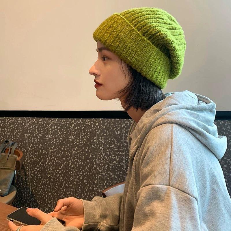 Wool Hat Female Autumn and Winter Knitted Hat Warm Ear Protection Big Head Loose Pile Hat Women
