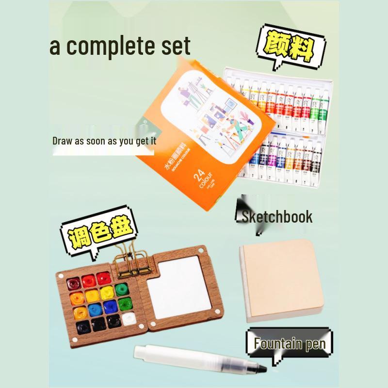 Portable Mini Watercolor Paint Box with Wooden Palette - Travel Sketchbook & Painting Toy