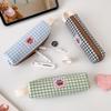Cute Plaid Large Capacity Pencil Case Pen Bag Kawaii Stationery Storage Bag Suitable For Back-To-School Season Girls