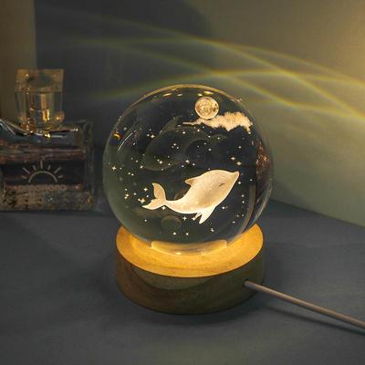 Dolphin 3D Carved Crystal Ball USB Night Light - Desktop Glass Ornament for Girls