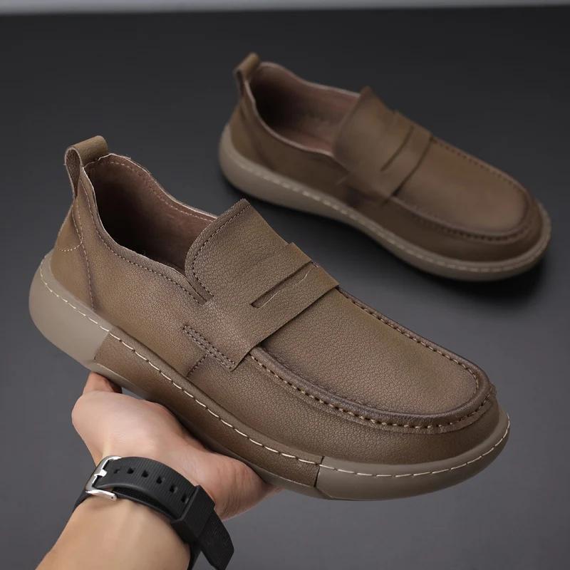 Fashion British Style Genuine Leather Men Loafers Casual Business Office Shoes Brand Fashion Comfy Antiskid Flat Designer Oxford Loafers