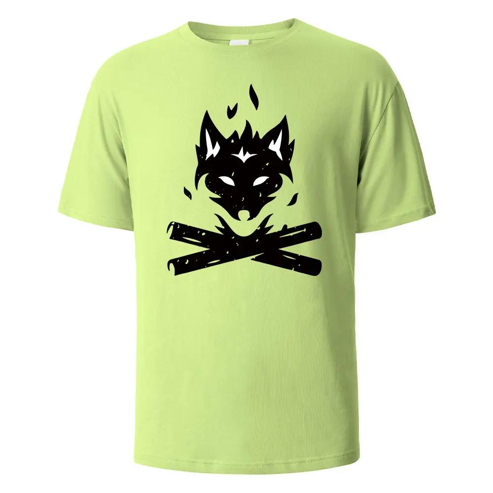 Black Fox Streetwear Printing T-shirt For Men Wowen 100% Cotton Summer Breathable Short-Sleeved Basic Tops O-neck Oversize Tees