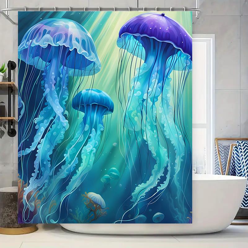 Underwater World: Colorful Jellyfish Shower Curtain Set for Bathroom Decor 72x84 inches Water-resistant Fabric with Hooks Includ