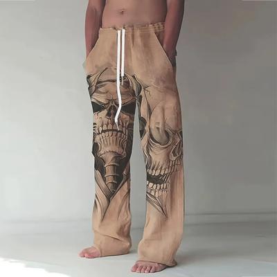 Lockere, legere, einfarbige Herrenhose mit geradem Bein und heftigem Totenkopf-Aufdruck