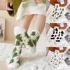 Jesień Zima Urocze Paski Krowie Wzór Dinozaura Wyściełane Skarpety Pluszowe Skarpety Nakrapiane Pluszowe Pogrubione Wygodne Skarpety do Połowy Łydki