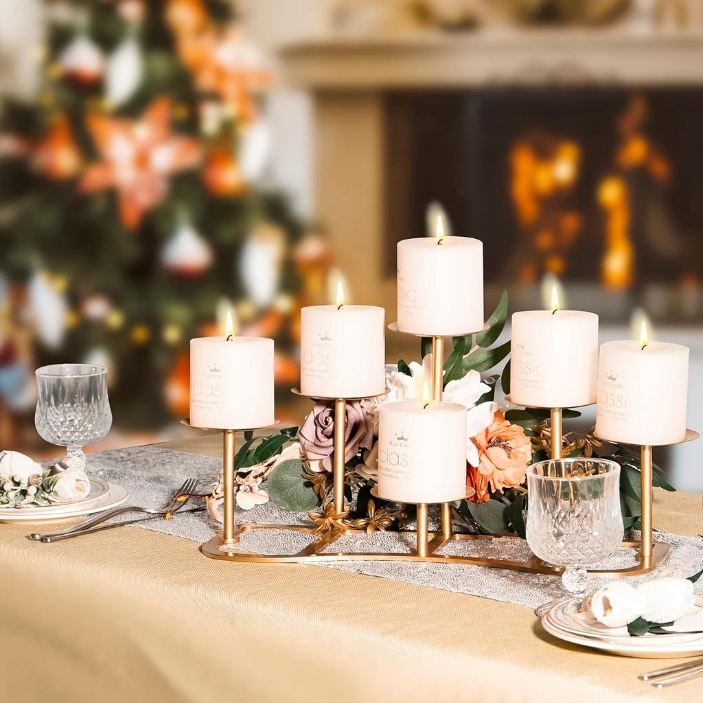6 Heads Fireplace Candle Holder for Flameless or Wax Pillar Candles-black Candle Display Stand for Table Centerpieces Wedding Party