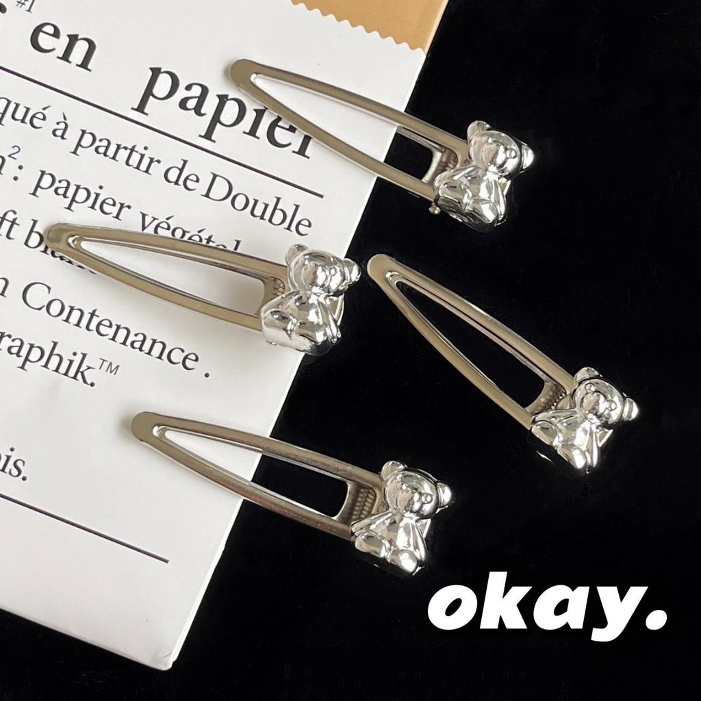 Imitation Metallic Silver Bear Duckbill Hair Clip - Cute, Girly, and Cool Alloy Hairpin for Students and Bangs.