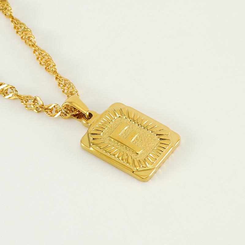 Men's 18K Gold Square Stainless Steel Alphabet Pendant Necklace
