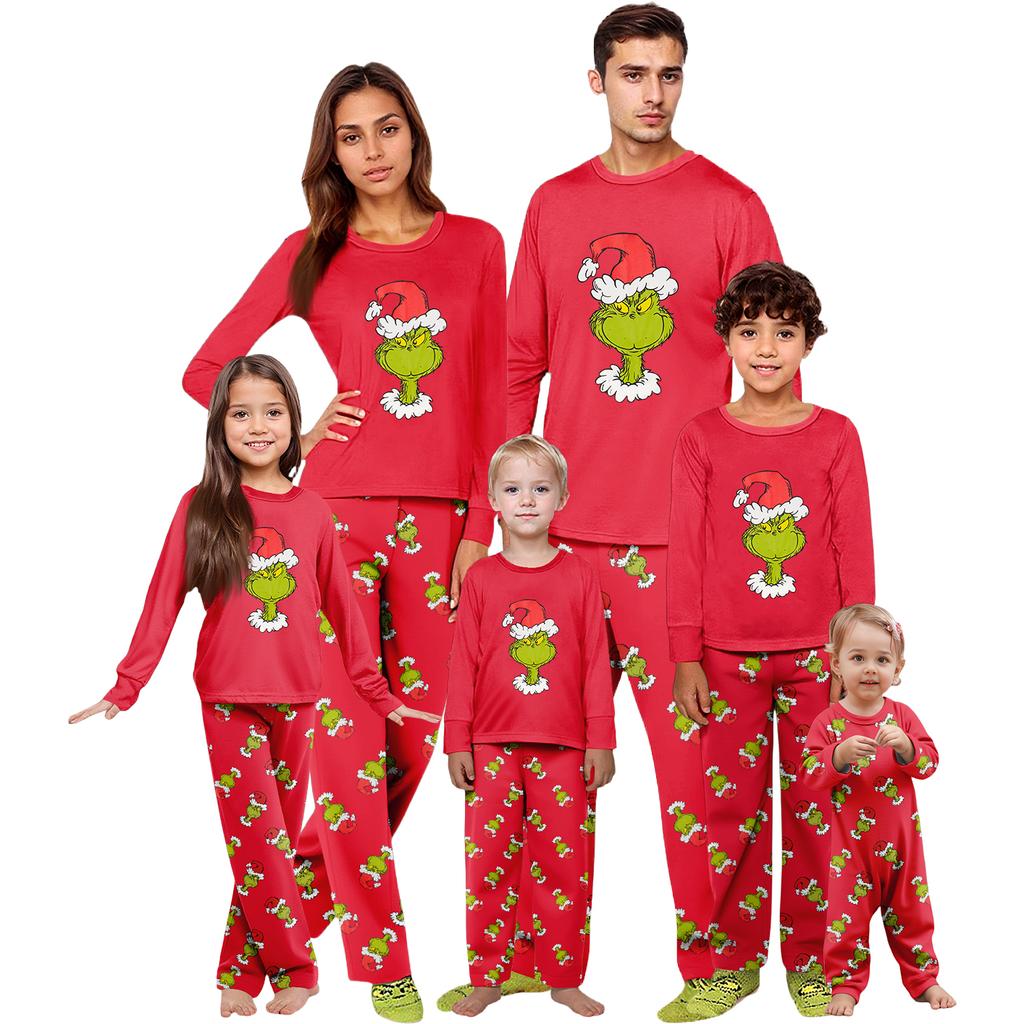 Christmas Print Cute Family Set Pajamas, Home Clothes, Family Set Long Sleeve Top Pants Set