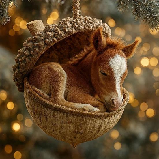 Skovdyr Eikenøttpynt Koselig Furu Kongle Dyr Julepynt 2D Akryl Skogsvesen Hengende Ornament for Naturelskere