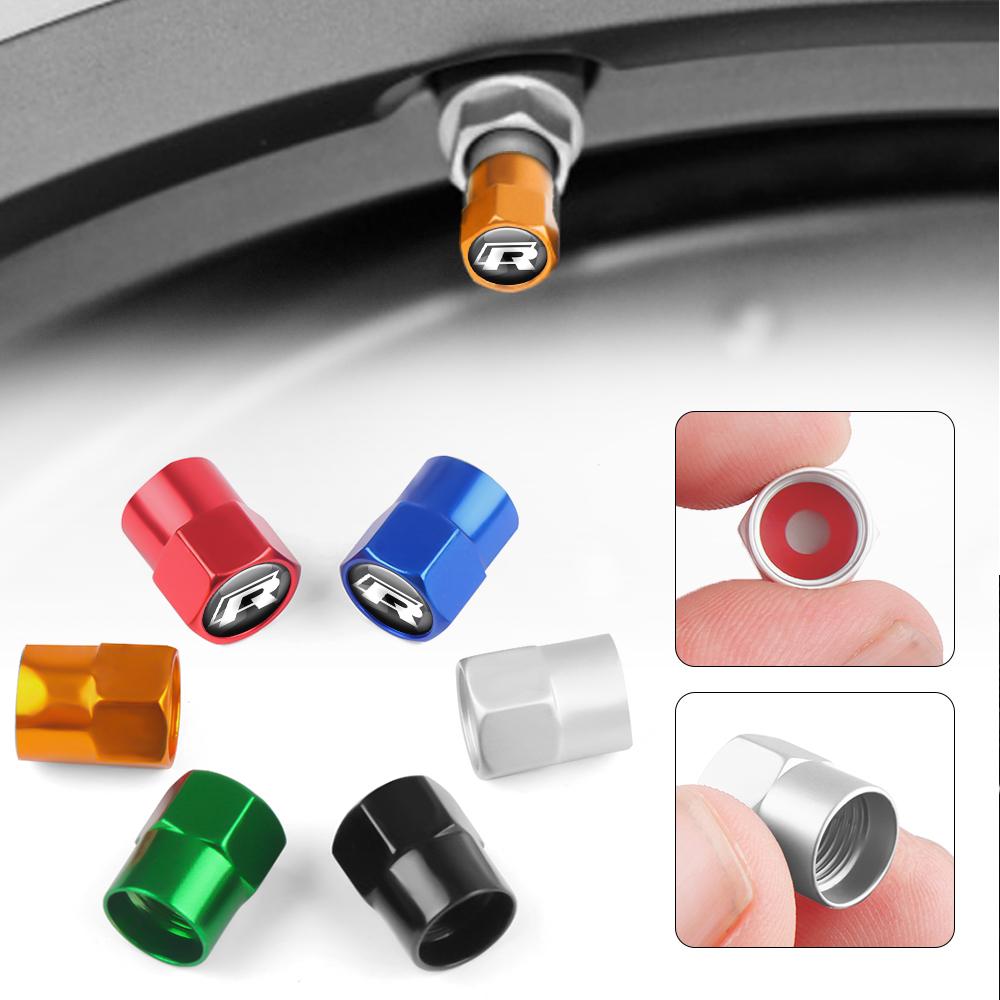 4Pcs Metal Car Wheel Tire Valve Dust Caps Rim Accessories For VW R Polo Passat Rline Golf 4 5 6 Tiguan Jetta GTI ID.3 Scirocco