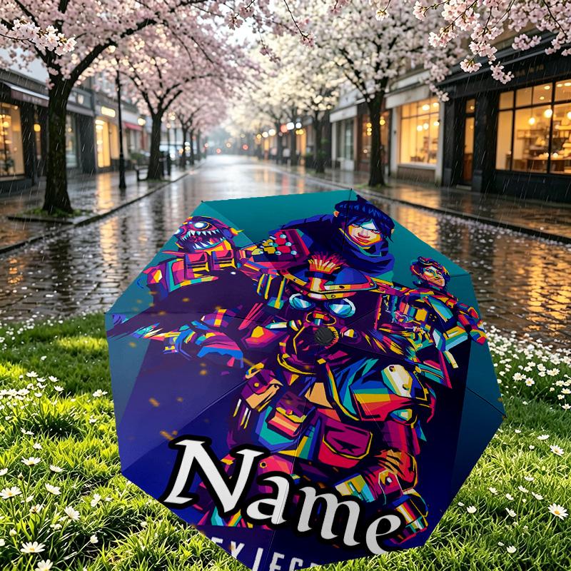 Custom Name Personalized Apex Legends Print Umbrella, Auto Open Close, 8‑Rib Sturdy Frame, Commute Camping Hiking Use, Birthday Gift
