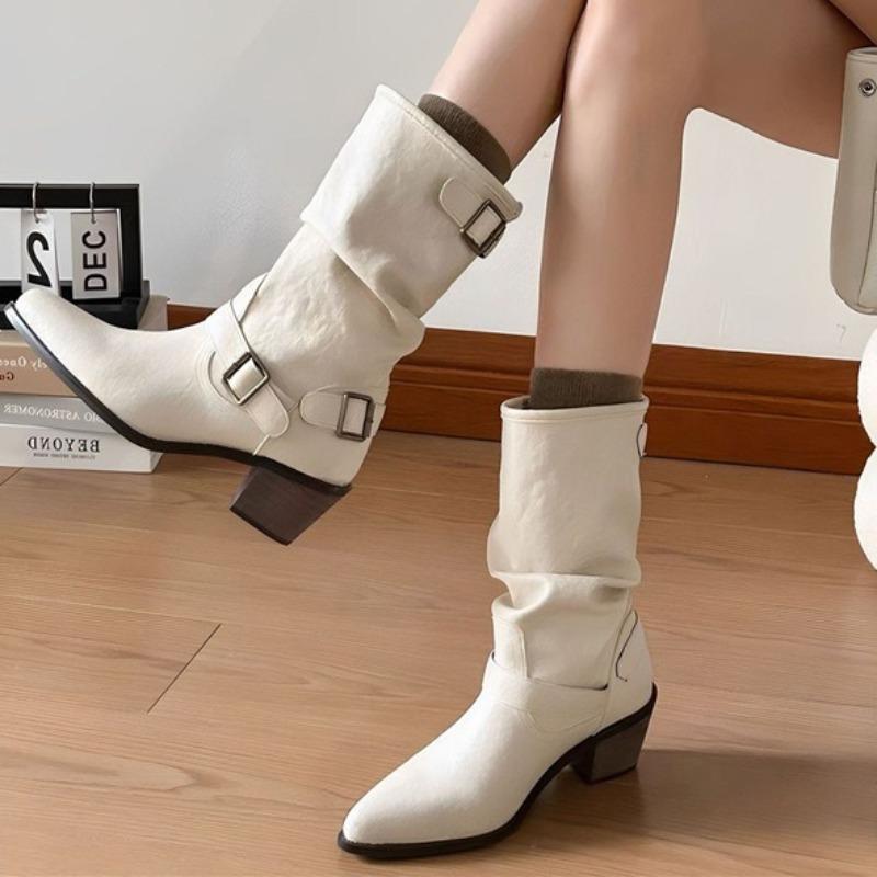 Fashion women boots Pointed Coarse Heel Short Boots British Style Belt Buckle women Boot high quality Fashion Temperament leather Boots