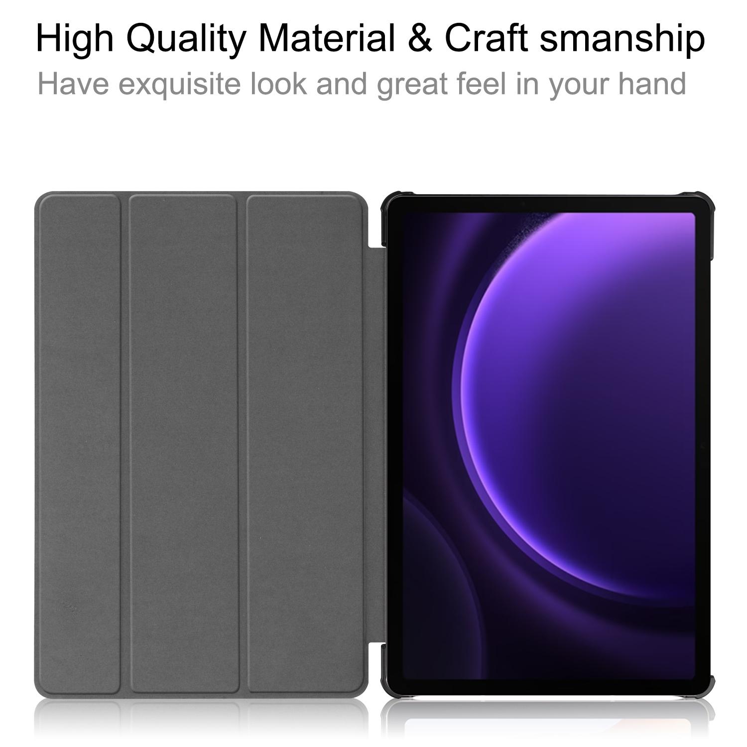 

For Samsung Galaxy Tab S10 FE/S9 FE Case Tri-Fold Stand PU Leather Tablet Cover Grey