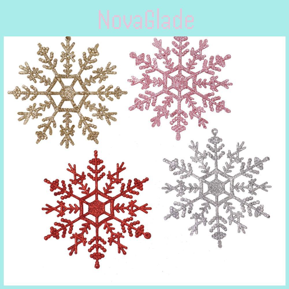 Charmants Ornements Flocon de Neige en Plastique 12 cm Pour Décorations d'Arbre de Noël en Or Rouge Argent Rose et Blanc