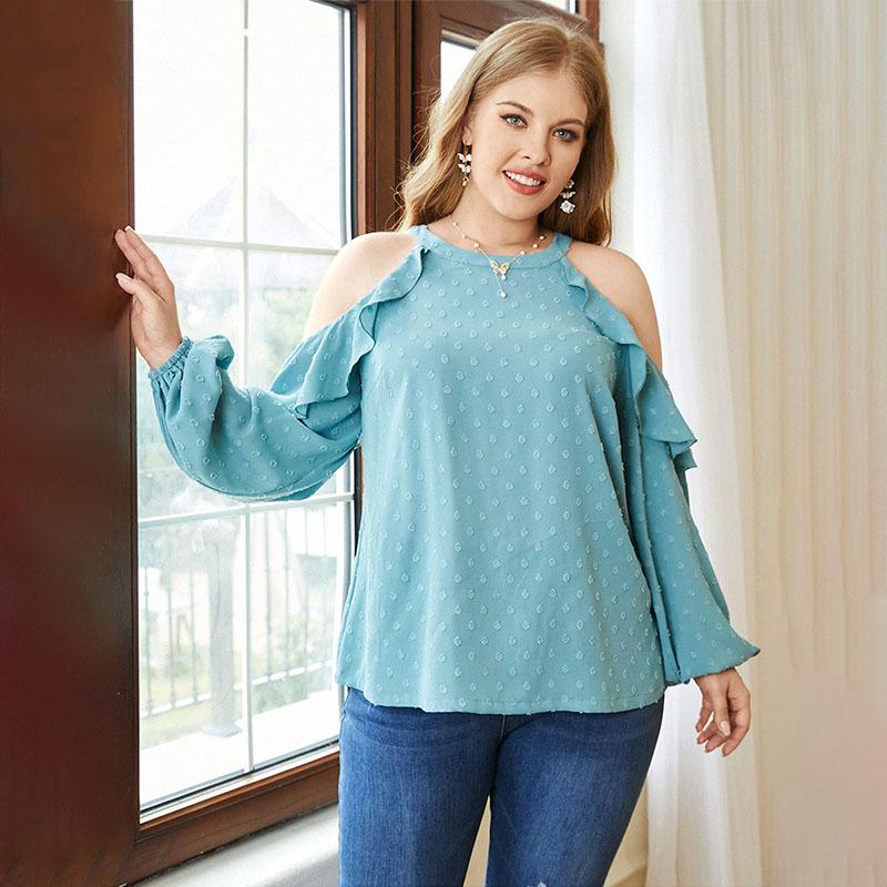 

Женская блузка больших размеров с открытыми плечами и оборками с длинными рукавами