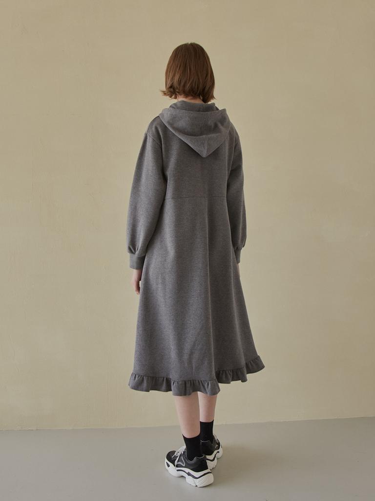 AVANT-G Hooded Frill Long Dress - Charcoal (Brushed Version)