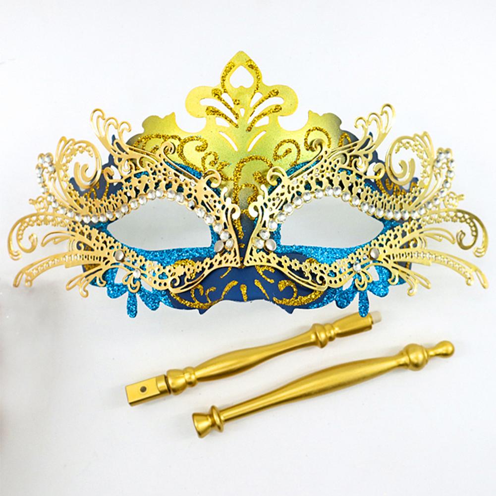 Fancy Dress Party Eyewear Mask Metal Handheld Stick Half Face Venetian Masque Rhinestones Women Mask Prom Ball Masquerade