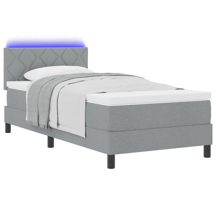 VidaXL Lit à ressort avec matelas & LED gris clair 90x200 cm tissu 3342254