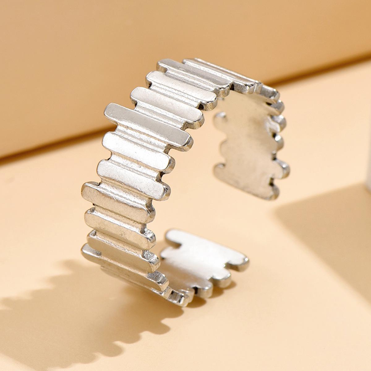 Geometric Irregular Titanium Steel Couple Rings - Adjustable Unisex Style