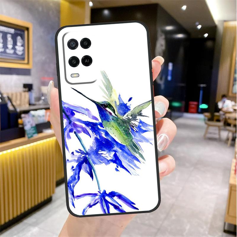 Kolibri och Blommor Fodral För Oppo A98 A18 A38 A58 A78 A60 A80 A40 A96 A76 A16 A94 A74 A54 A15 A17 A57 A77 A5 Pro