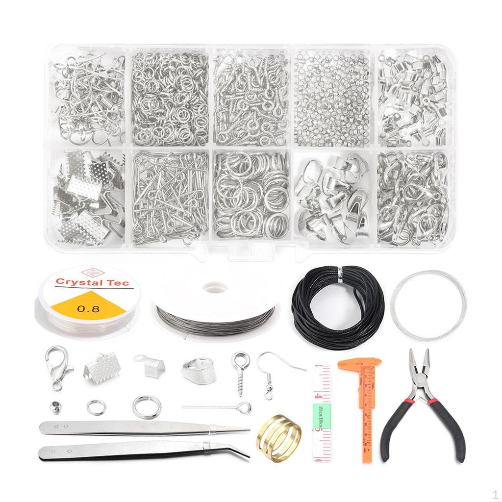 Jewelry Making Kit Findings Eye Pins Open Jump Rings Metal Pliers for Adults