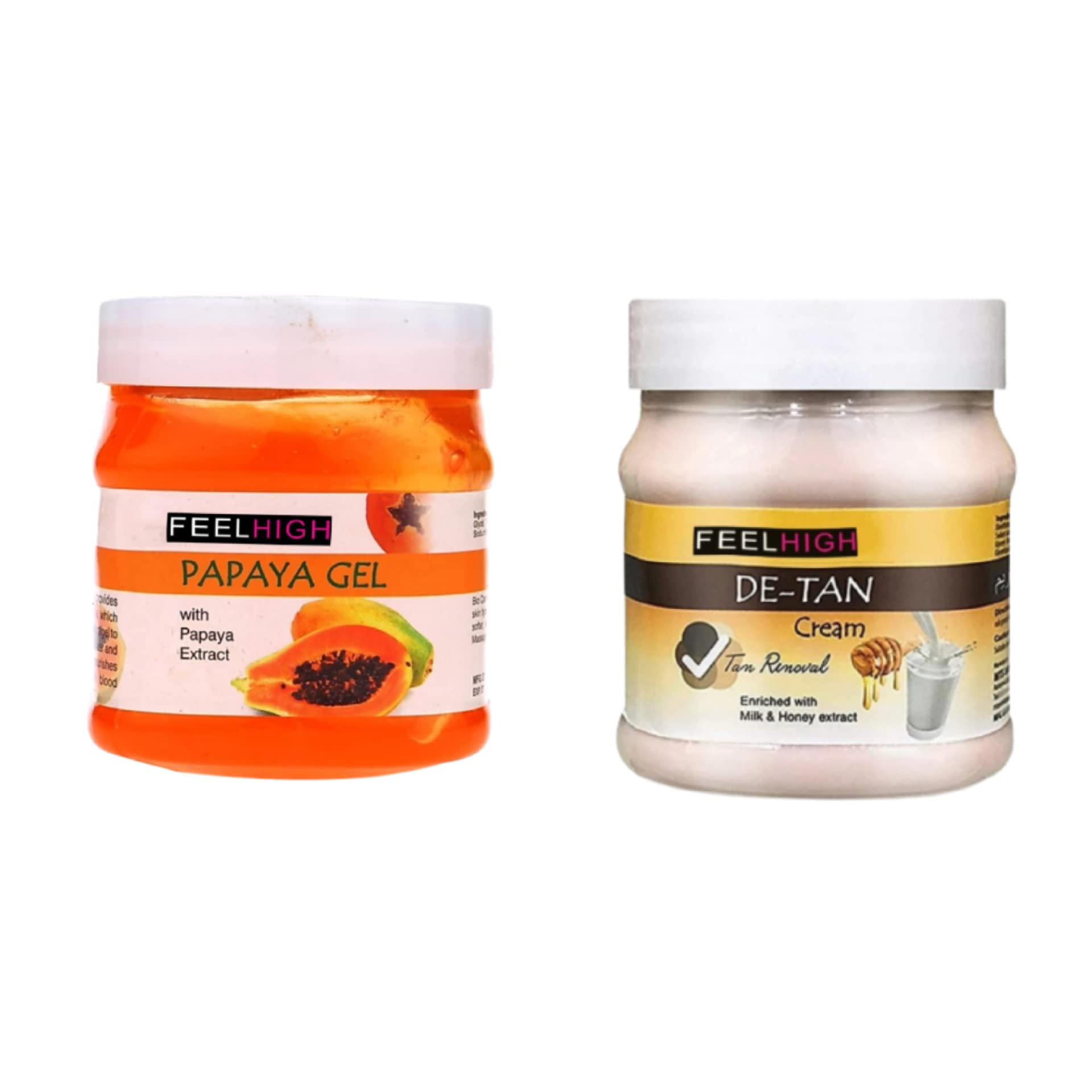 Feelhigh Face & Body Papaya Gel -500gm & Cream 500gm- Facial And Skin care products (Papaya Gel And De tan Cream)