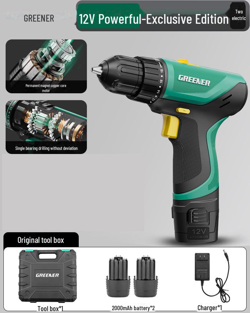 Green Forest Rechargeable Lithium Hand Drill - Multi-Function Electric Screwdriver for Household & Wall Drilling