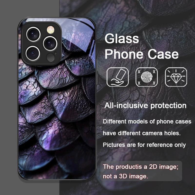 Art Black Golden Scale Texture Printed Pattern Tempered Glass Phone Case for iPhone 17 16 Pro Max 15 13 12 Mini 11 14 Plus Cover
