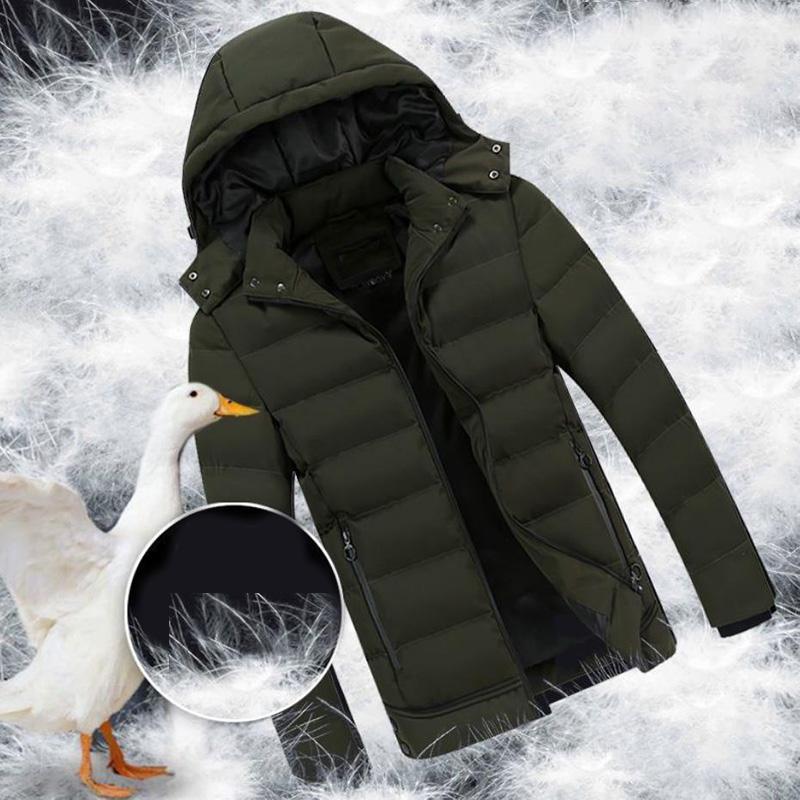 Men's Hooded Down Coat Winter Thick Cotton-padded Jacket Solid Color Slim Coat White Duck Down Thermal Jacket