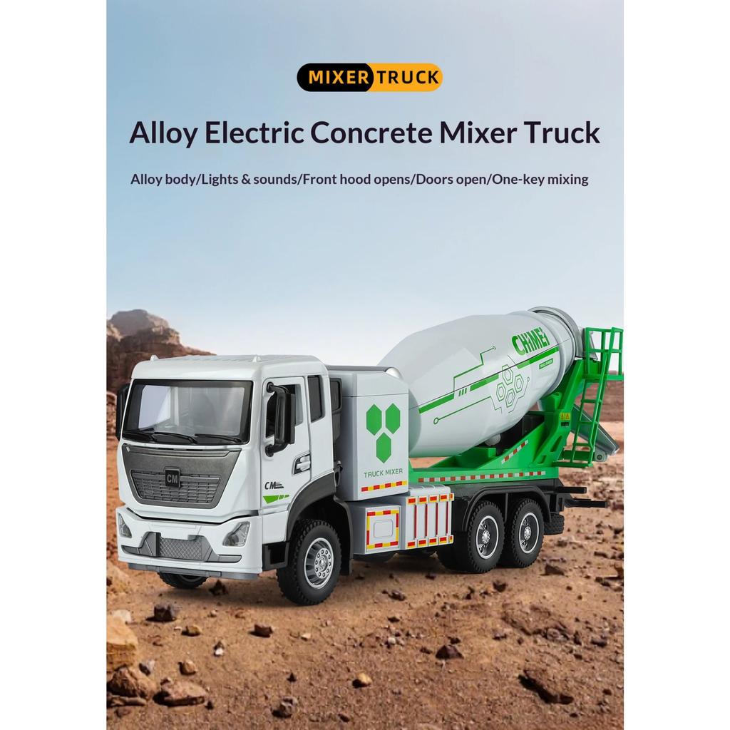 1/32 Scale Electric Concrete Mixer Truck Model Alloy Die Casting Can Model Real Work Children Toy Car Boy Gift