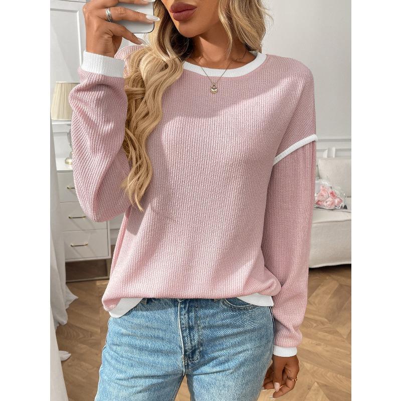 TIFICY Women's Fashion Casual Spring Autumn Solid Color Print Long Sleeve O-Neck Blouses & Shirts