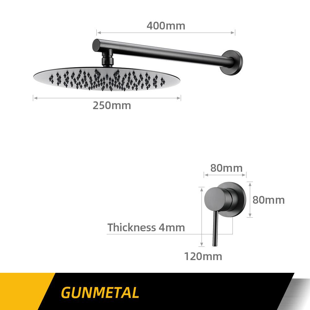 Badezimmerarmatur Gunmetal Duscharmatur Wandmontiert 8/10/12 Zoll Regendusche Mischbatterie Duschkopf Mit Sedal Kartusche Duschset