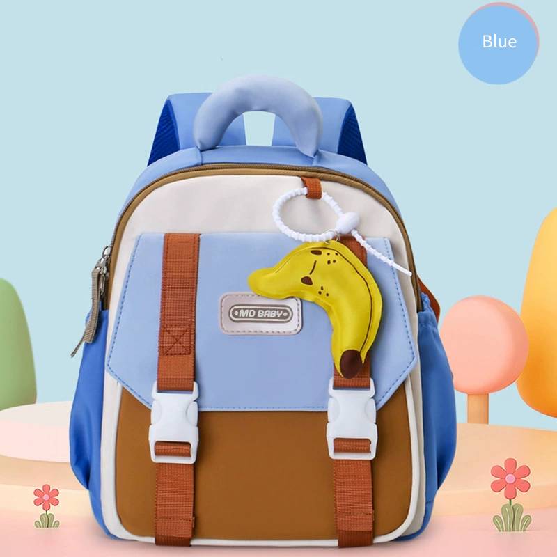 

Cartoon Kindergarten Adorable Backpack Trendy Color Block Large Capacity Design синий