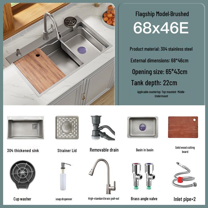 Black Nano 304 Stainless Steel Kitchen Sink: Large Single Bowl Vegetable Washing Basin
