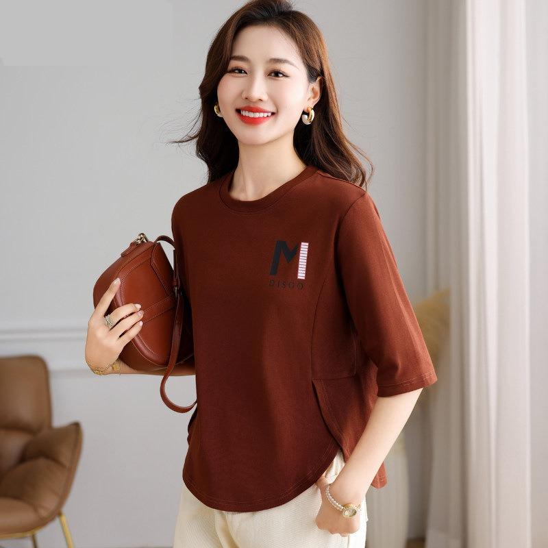 High-quality pure cotton medium-sleeved top women's seven-quarter-sleeved high-end summer thin loose women's short-sleeved t-shirt bottoming shirt