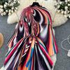 Spring Autumn Women Elegant Print Miyake Fold Cape Robe Batwing Sleeve Oversized Loose Pleated Home Dresses