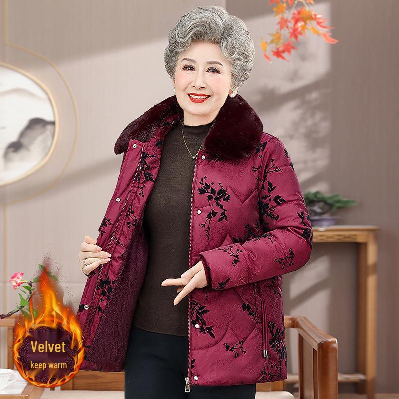 

Women s Winter Collection: Short, Thickened Cotton Jacket for Middle-Aged and Elderly - Cozy, Fleece-Lined for Moms and Grandmas 5XL (Recommended: 150-165 lbs)