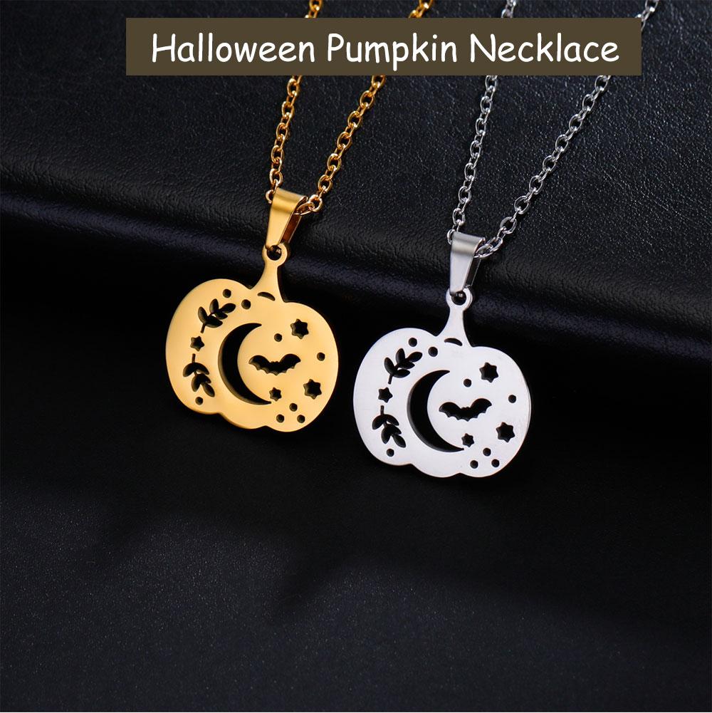 Cazador Halloween Pumpkin Bat Moon Necklace for Women Stainless Steel Pendant Chain Necklace Jewelry Party Gift 2026 Wholesale