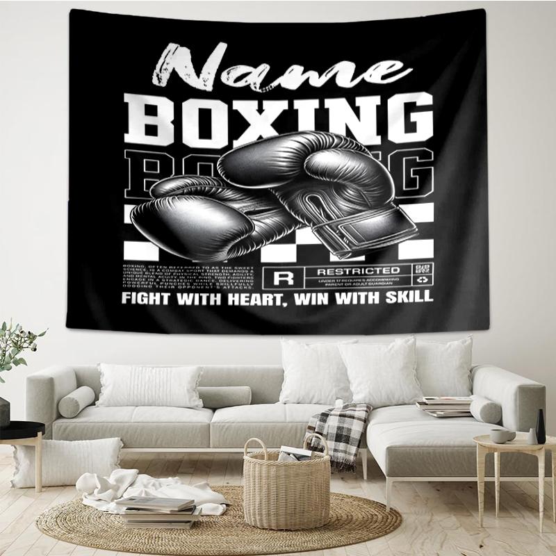 Custom Name Boxing Print Tapestry, Backdrop, Easy Setup, Ideal for Bedroom, Office & Living Room, with Aesthetic Wall Hanging Decor.