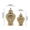 Creative Handmade Ceramics Hollow Out General Jar Candy Jar Storage Tank Gold Silver Art Decorative Jar Vase Home Living Room De