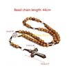 F26C Wood Bead Cross Rosary Necklace Hangable Pendant Crafts Long Bead Chain for Christmas Party Church Decorations