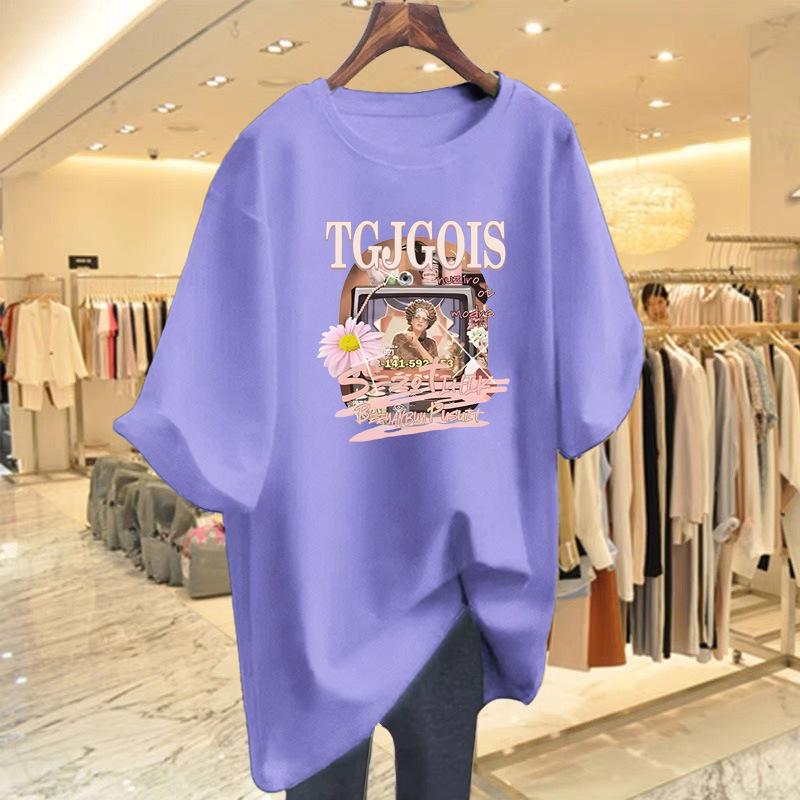 New printed cotton short-sleeved crew neck t-shirt summer new loose casual top bottoming shirt