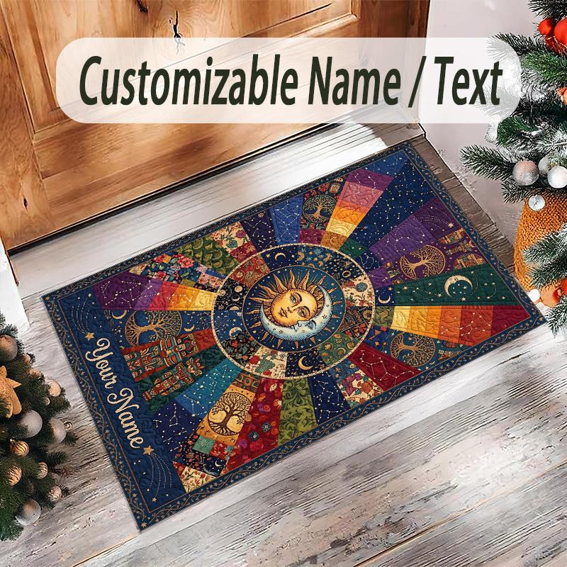 Cosmic Theme Crystal Velvet Floor Rug Personalized Custom Name Text Warm Carpet Home Decoration