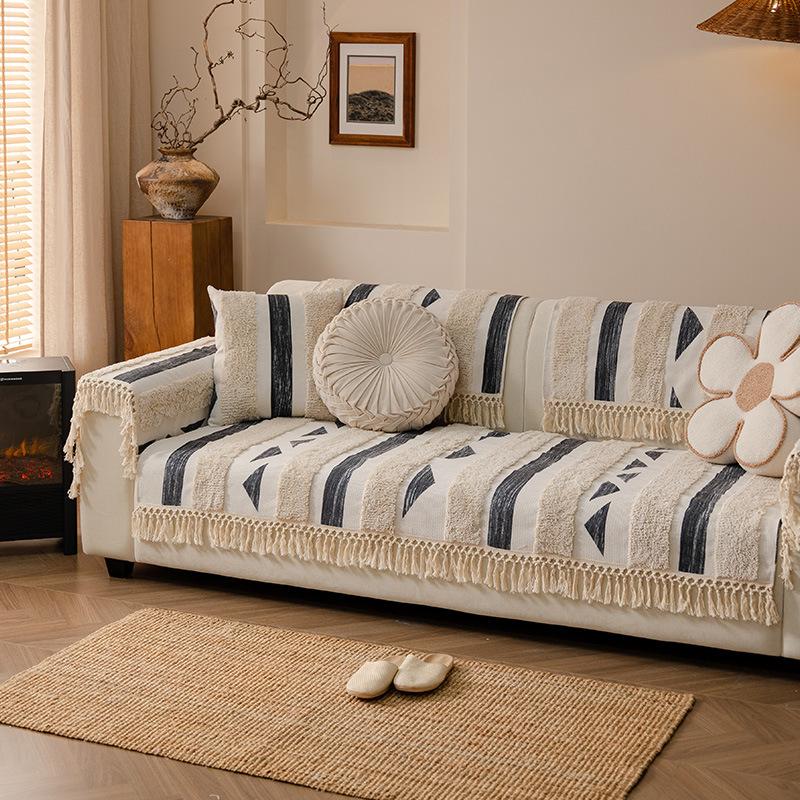 Simple Geometric Fringed Lace Four-Season Sofa Cushion, Living Room Cover All-Inclusive Universal Cover  New Sofa Cushion
