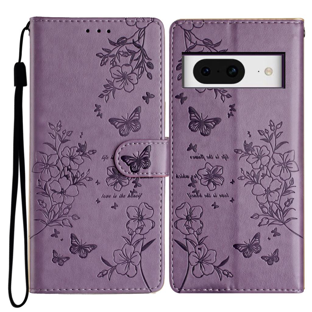 For Google Pixel 8 Protective Case Butterfly Floral Imprint Leather Wallet Phone Cover