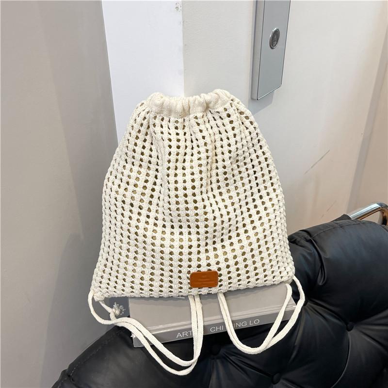 Knitted Pump with Bucket Backpack, New Seaside Going Out Hollow Flower Vacation Wind Back Shoulder Bag