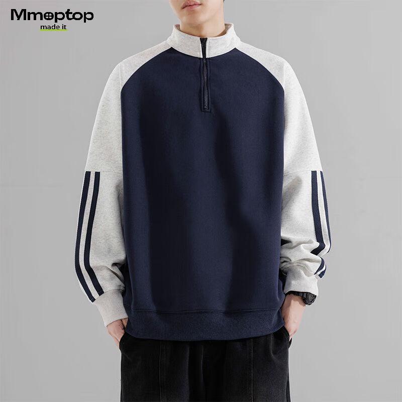MMOPTOP Men's American Style Color Block Half-Zip Raglan Sweatshirt