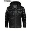 Men's Casual Windproof Faux Leather Jacket with Fleece Lining - Hooded, Zip-Up, Long Sleeve - for Fall/Winter -  Suitable for Outdoor Activities